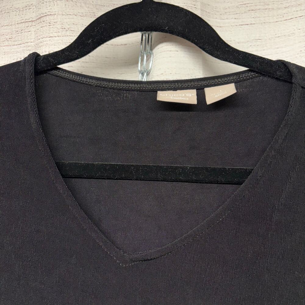 Chico’s Travelers Black Velvet Burnout Lace Bell Sleeve Top Blouse size 1 US M/8 - Picture 2 of 9